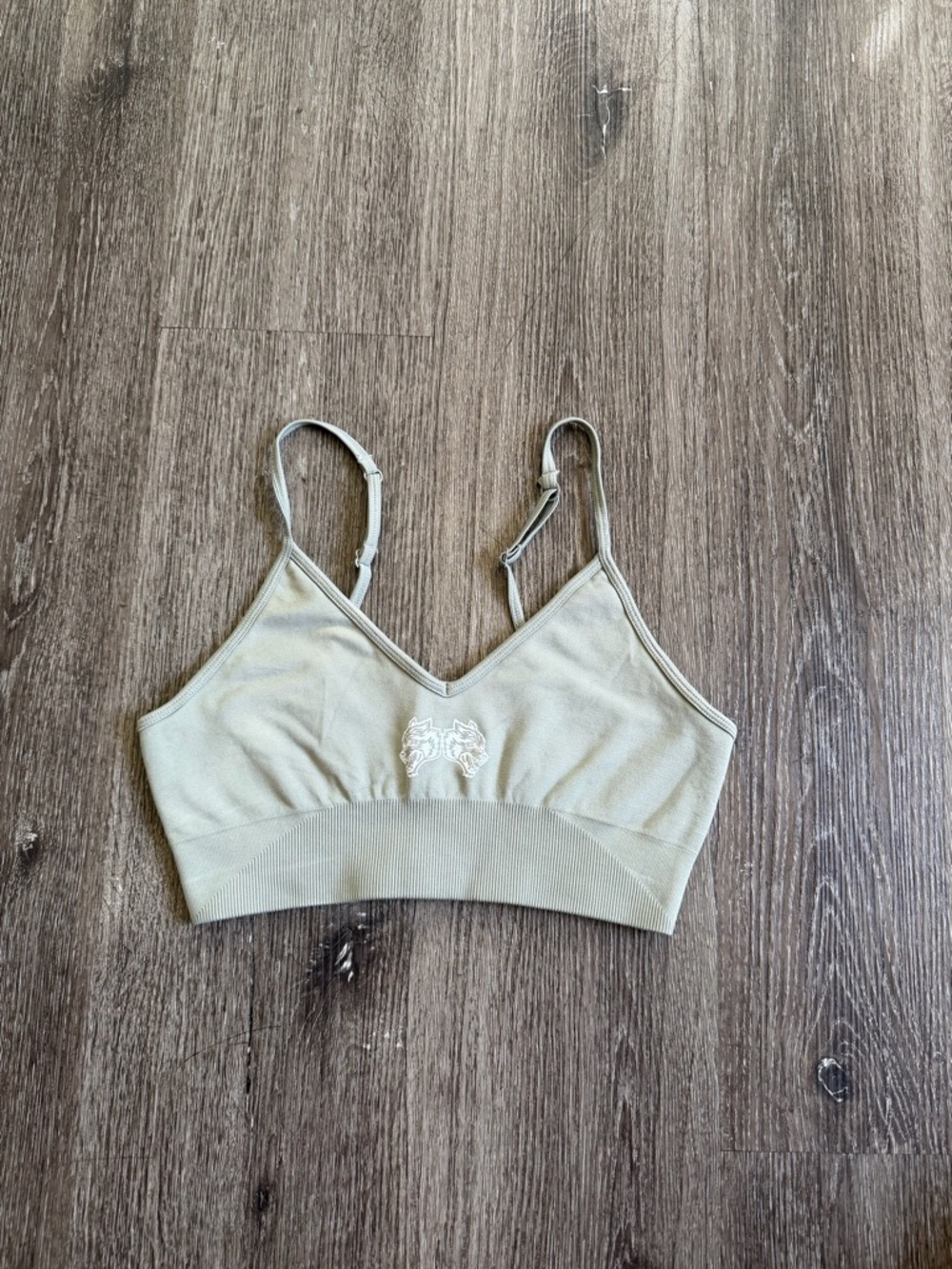 Wolges Sage Green Seamless V-Neck Bralette with Embroidered Accent